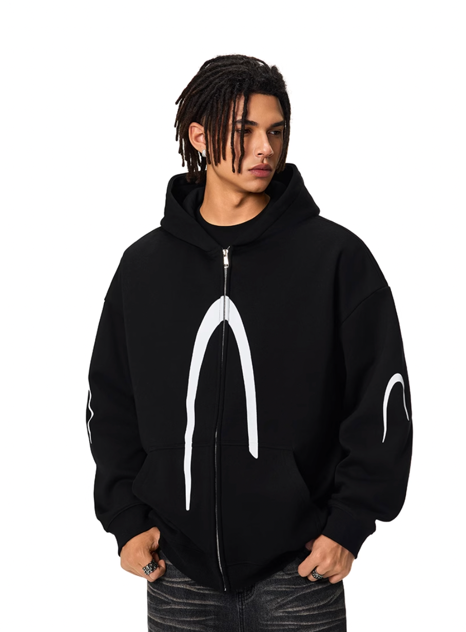 Achock Heavyweight Logo Printed Zip Up Hoodie