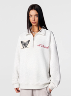 Achock Butterfly Patch Embroidered Half-Zip Sweatshirt