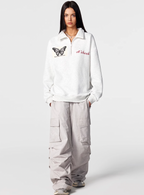 Achock Butterfly Patch Embroidered Half-Zip Sweatshirt