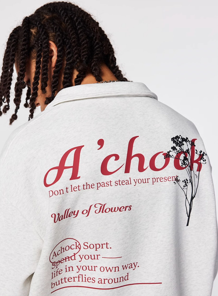 Achock Butterfly Patch Embroidered Half-Zip Sweatshirt
