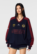 Achock Letter Printed Color Blocked V-Neck Sweatshirt