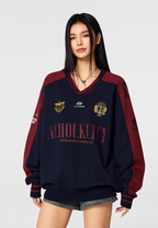 Achock Letter Printed Color Blocked V-Neck Sweatshirt