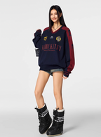 Achock Letter Printed Color Blocked V-Neck Sweatshirt