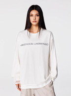 Achock Fake Two Pieces Printed Mesh Long Sleeve Tee