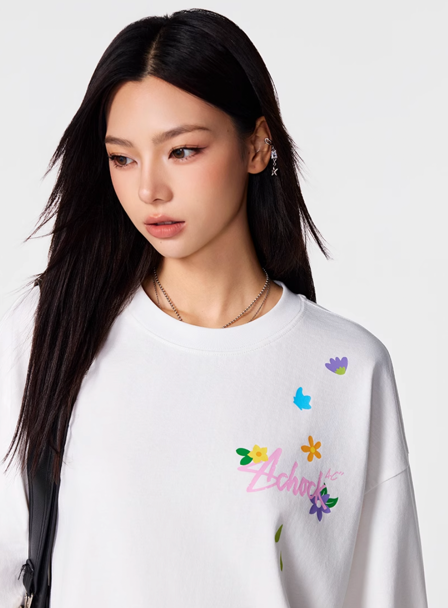 Achock Small Flower Logo Print Long Sleeve Tee