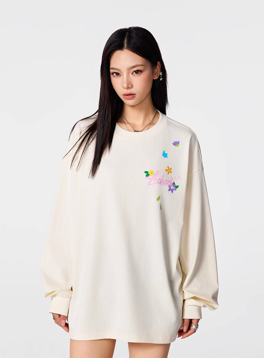 Achock Small Flower Logo Print Long Sleeve Tee