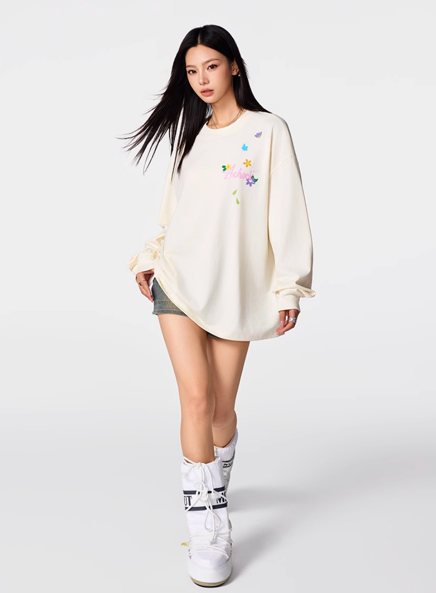 Achock Small Flower Logo Print Long Sleeve Tee