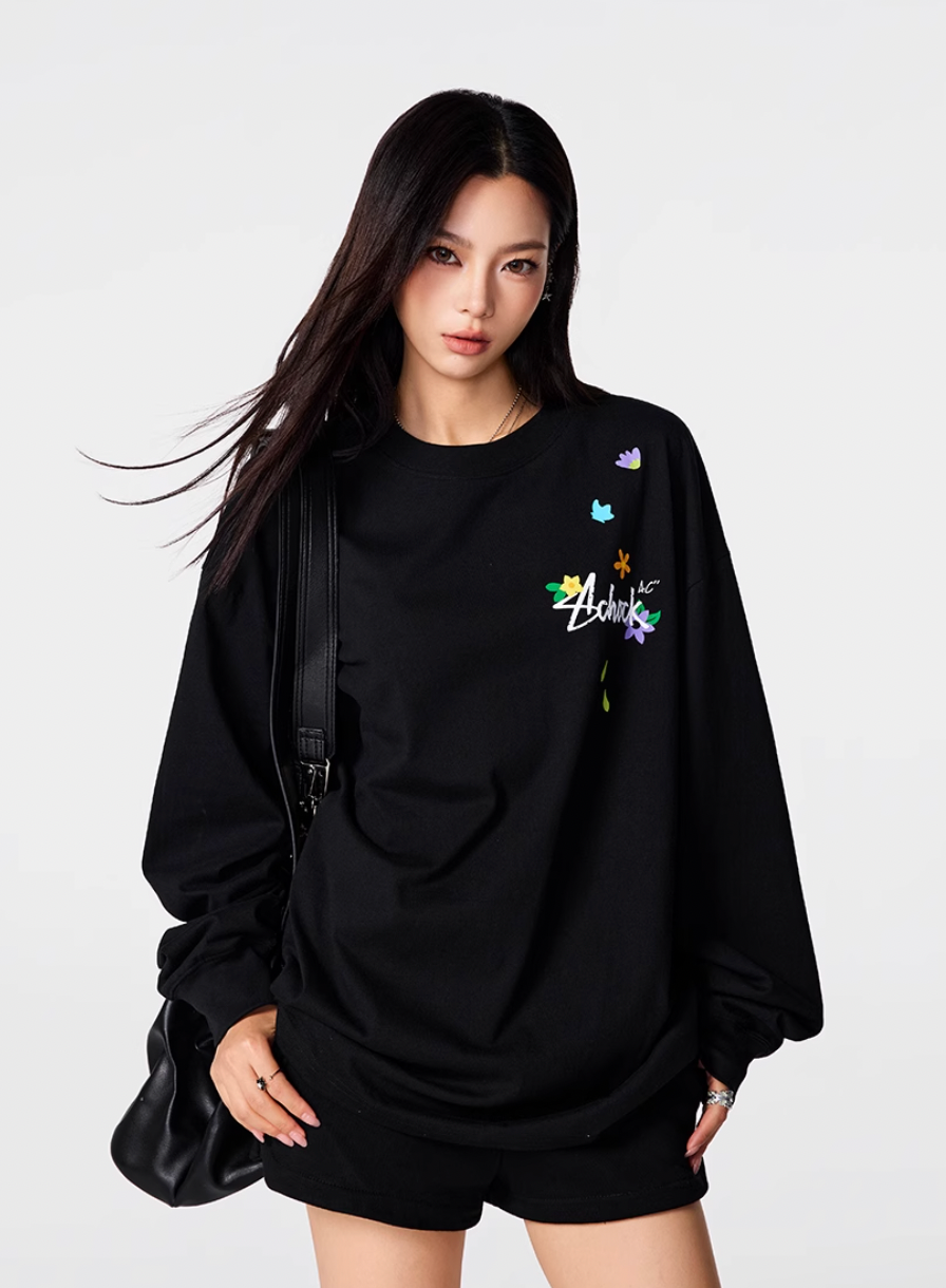 Achock Small Flower Logo Print Long Sleeve Tee