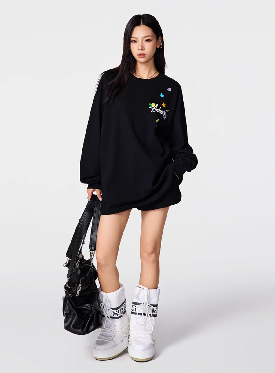 Achock Small Flower Logo Print Long Sleeve Tee