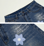 Achock Creative Letter Petal Embroidery Denim Shorts