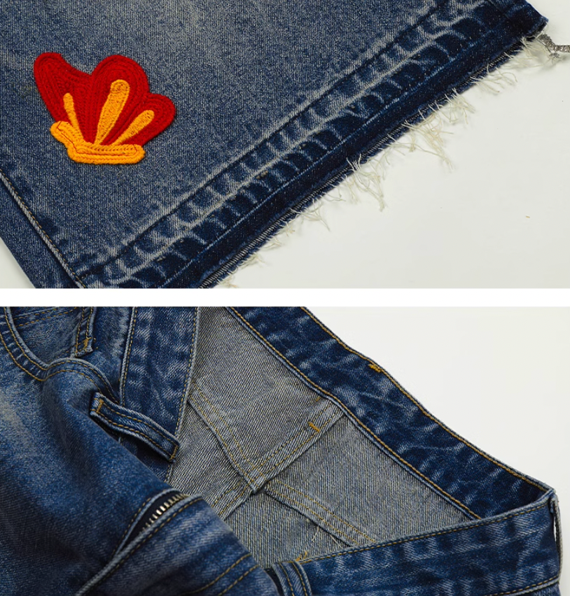 Achock Creative Letter Petal Embroidery Denim Shorts