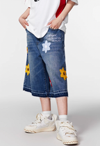 Achock Creative Letter Petal Embroidery Denim Shorts