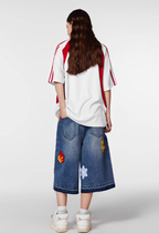Achock Creative Letter Petal Embroidery Denim Shorts