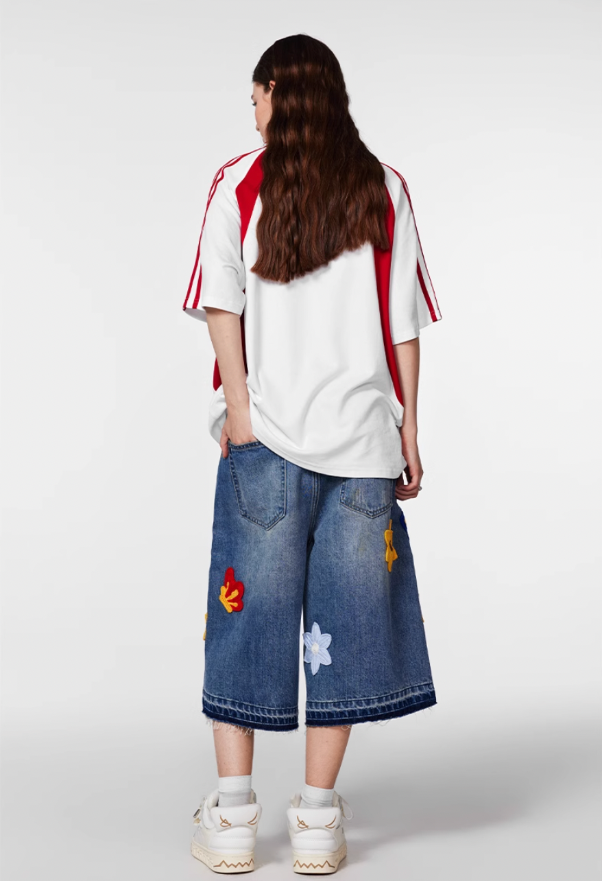 Achock Creative Letter Petal Embroidery Denim Shorts