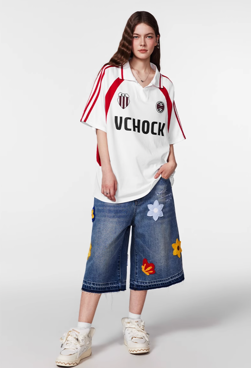Achock Creative Letter Petal Embroidery Denim Shorts