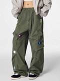 Achock Washed Multi Pocket Flower Embroidery Work Cargo Pants