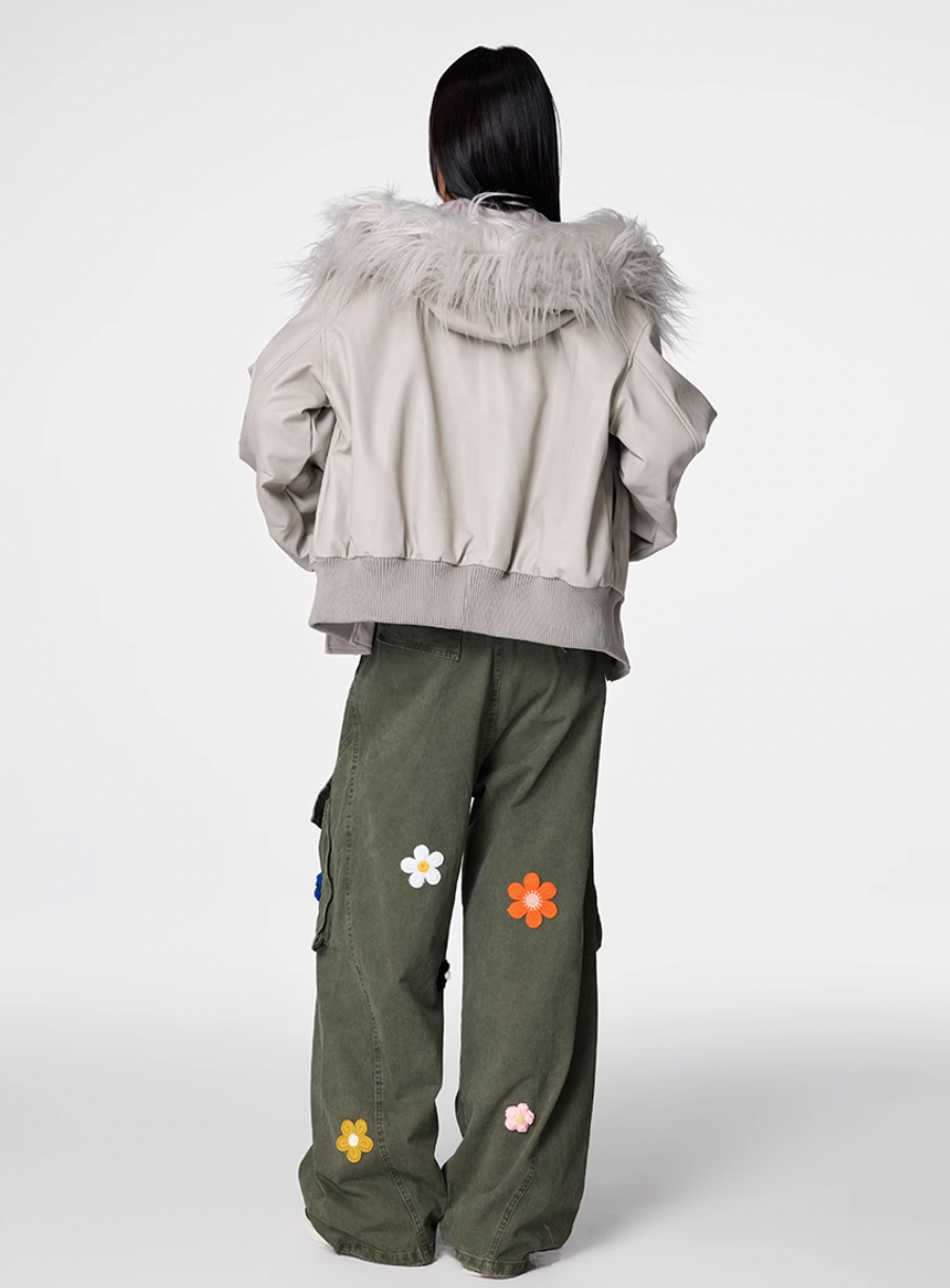 Achock Washed Multi Pocket Flower Embroidery Work Cargo Pants