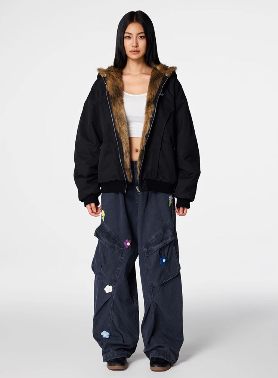Achock Washed Multi Pocket Flower Embroidery Work Cargo Pants