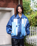 AFGK Large Logo Color Block Racing Leather Jacket