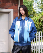 AFGK Large Logo Color Block Racing Leather Jacket