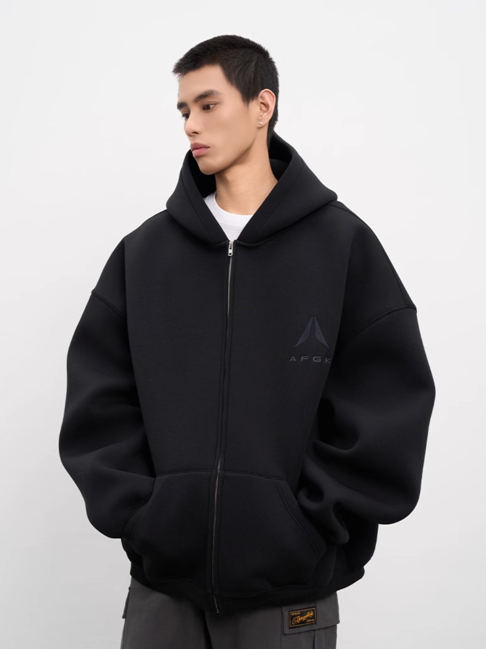 AFGK Air Layer Embroidered Oversized Zip-Up Hoodie
