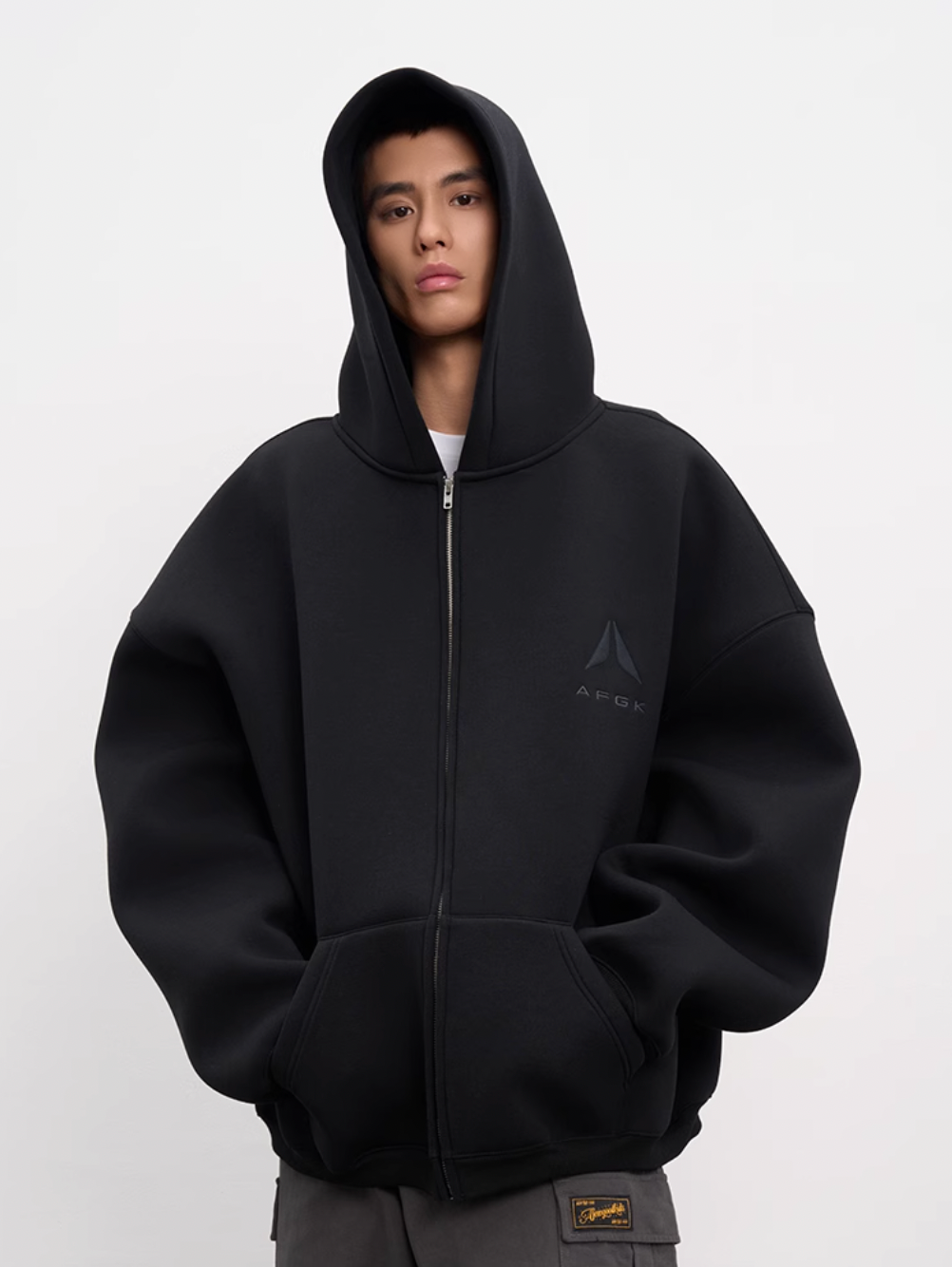 AFGK Air Layer Embroidered Oversized Zip-Up Hoodie