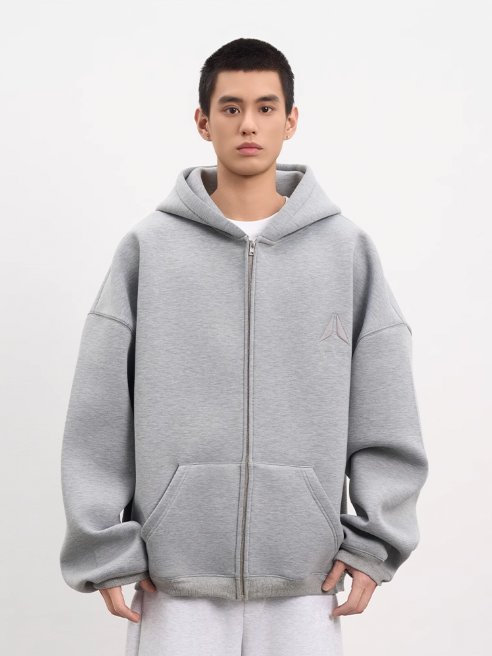 AFGK Air Layer Embroidered Oversized Zip-Up Hoodie