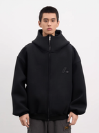 AFGK Air Layer High Collar Embroidered Oversized Zip-Up Hoodie