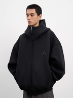 AFGK Air Layer High Collar Embroidered Oversized Zip-Up Hoodie