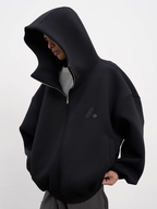 AFGK Air Layer High Collar Embroidered Oversized Zip-Up Hoodie