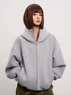 AFGK Air Layer High Collar Embroidered Oversized Zip-Up Hoodie
