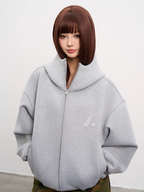 AFGK Air Layer High Collar Embroidered Oversized Zip-Up Hoodie
