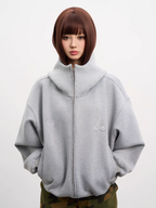 AFGK Air Layer High Collar Embroidered Oversized Zip-Up Hoodie