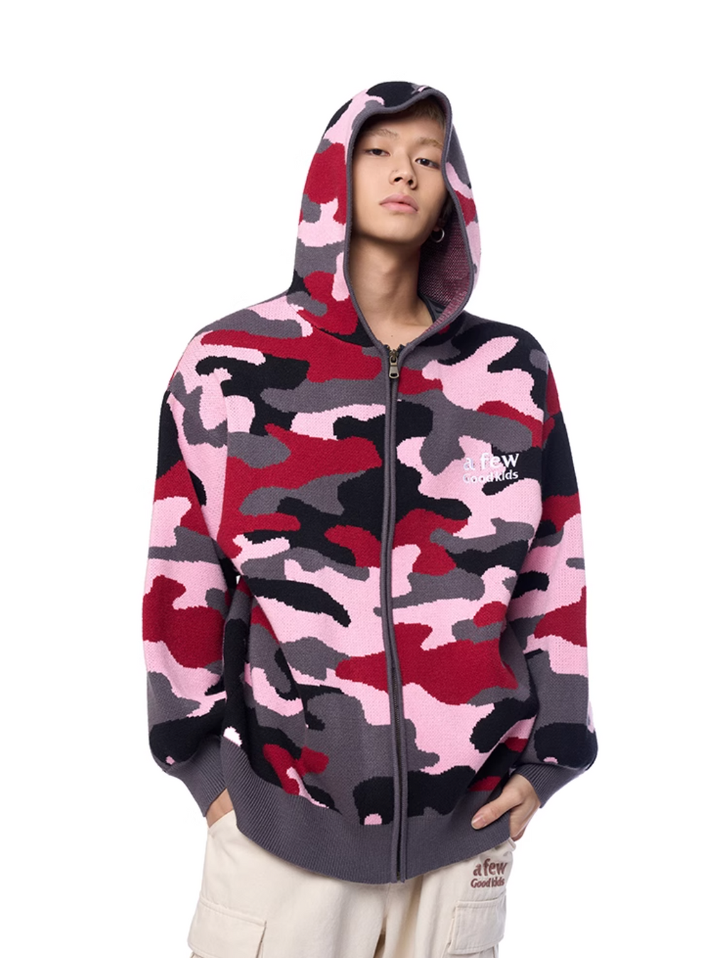 AFGK Pink Camouflage Zip-Up Knit Hoodie