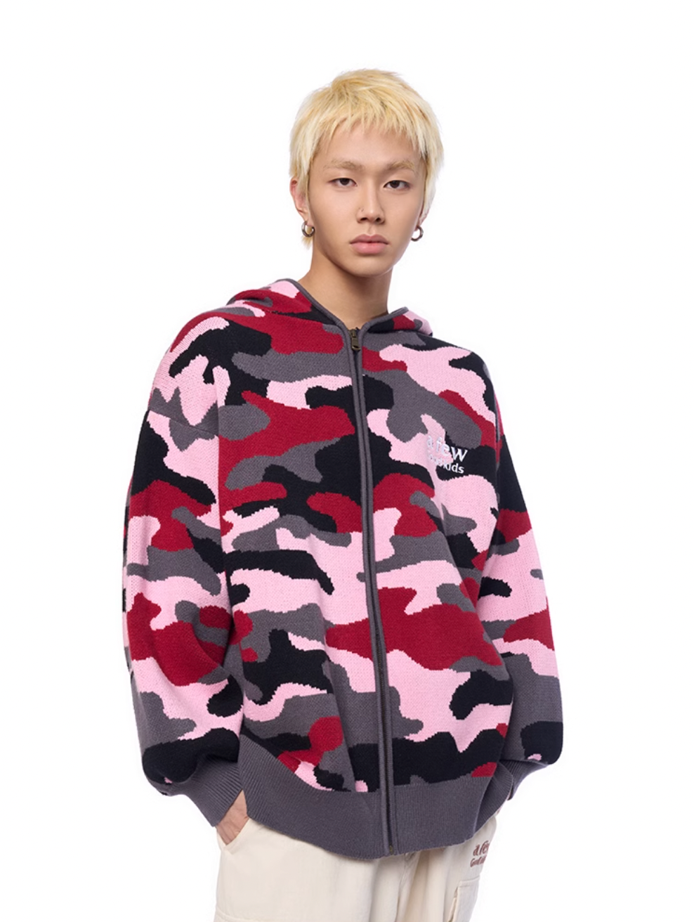 AFGK Pink Camouflage Zip-Up Knit Hoodie