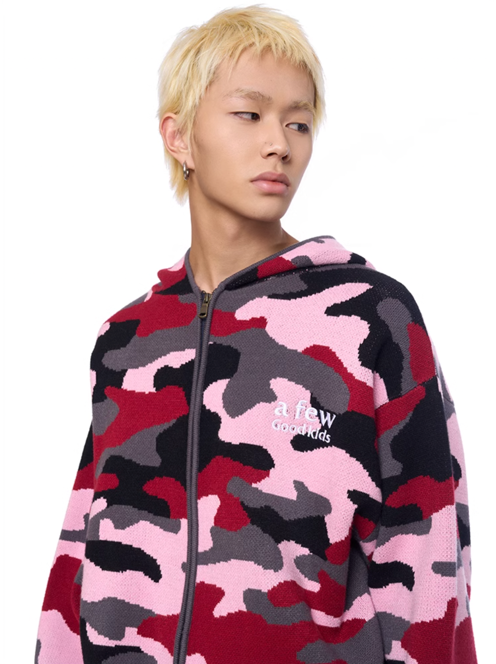 AFGK Pink Camouflage Zip-Up Knit Hoodie