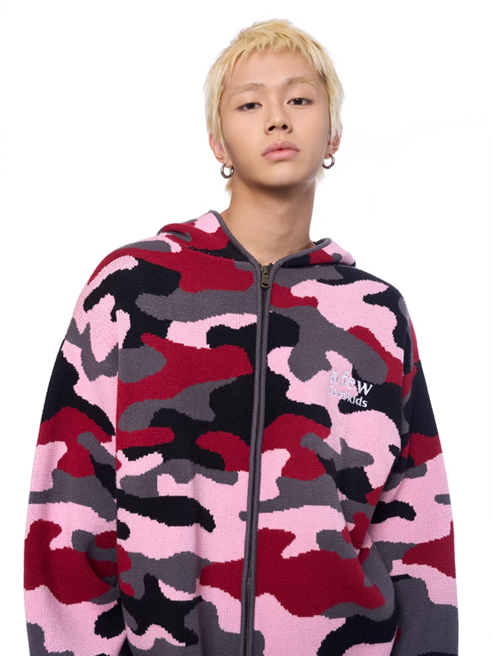 AFGK Pink Camouflage Zip-Up Knit Hoodie