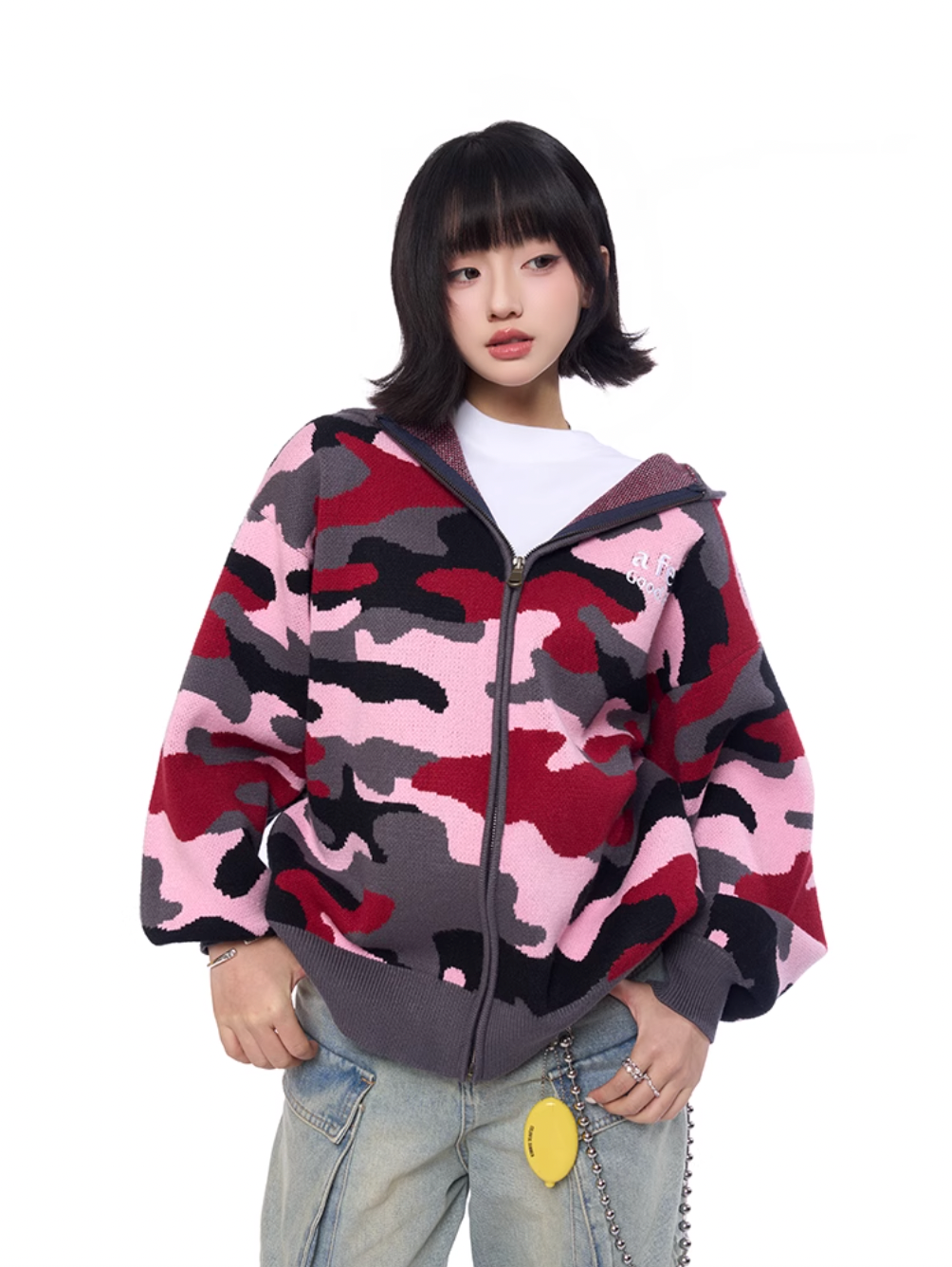 AFGK Pink Camouflage Zip-Up Knit Hoodie