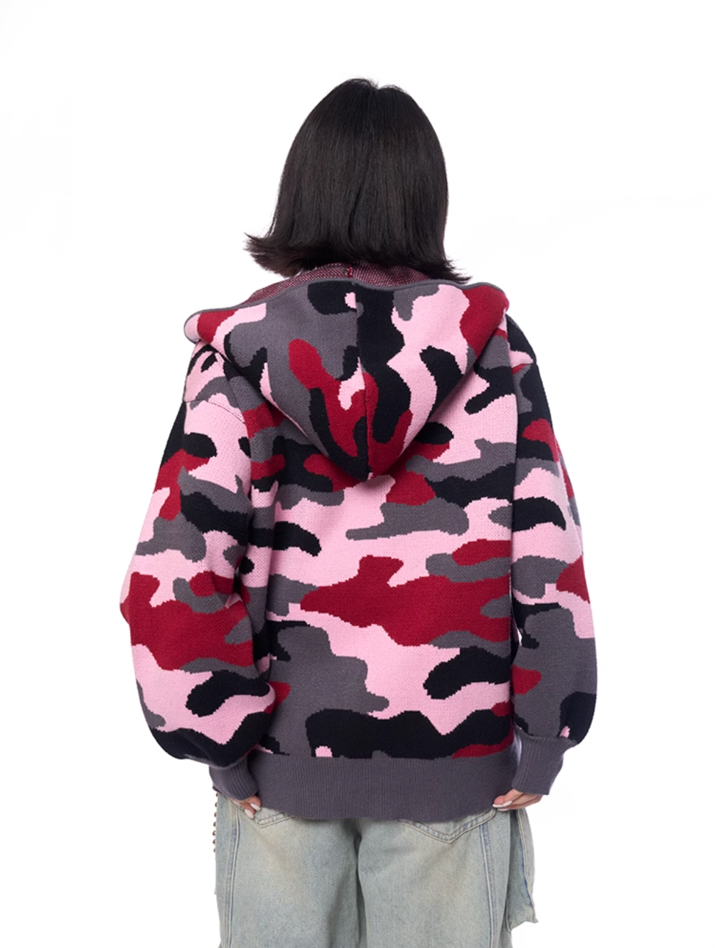AFGK Pink Camouflage Zip-Up Knit Hoodie