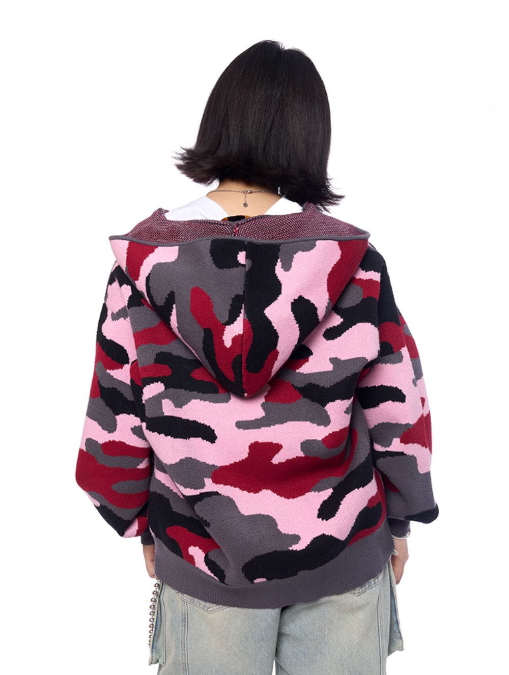 AFGK Pink Camouflage Zip-Up Knit Hoodie