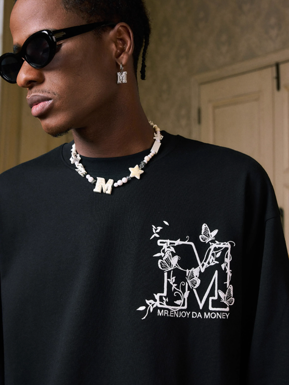 MEDM Big M Butterfly Vine Embroidered Long Sleeve Tee