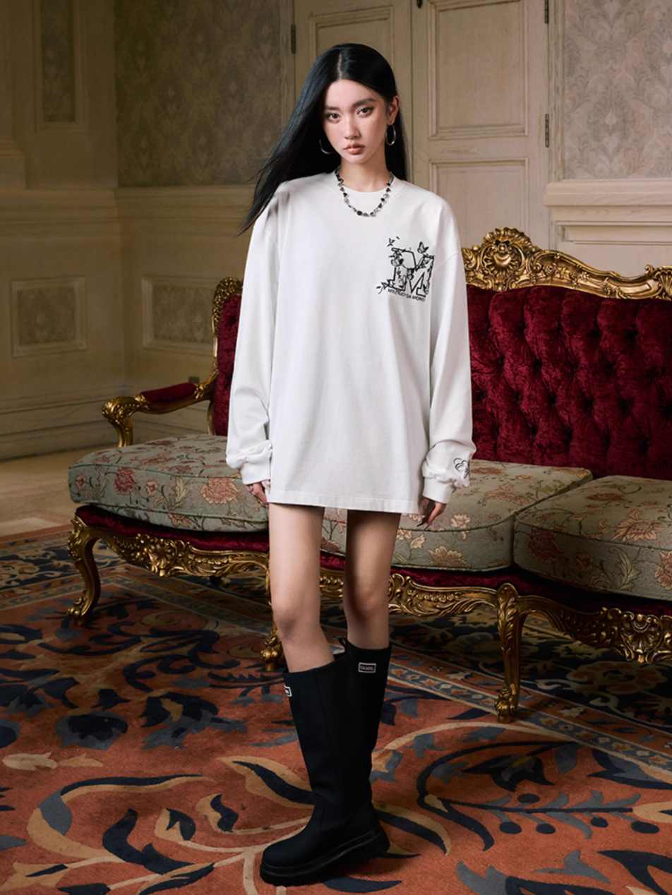 MEDM Big M Butterfly Vine Embroidered Long Sleeve Tee
