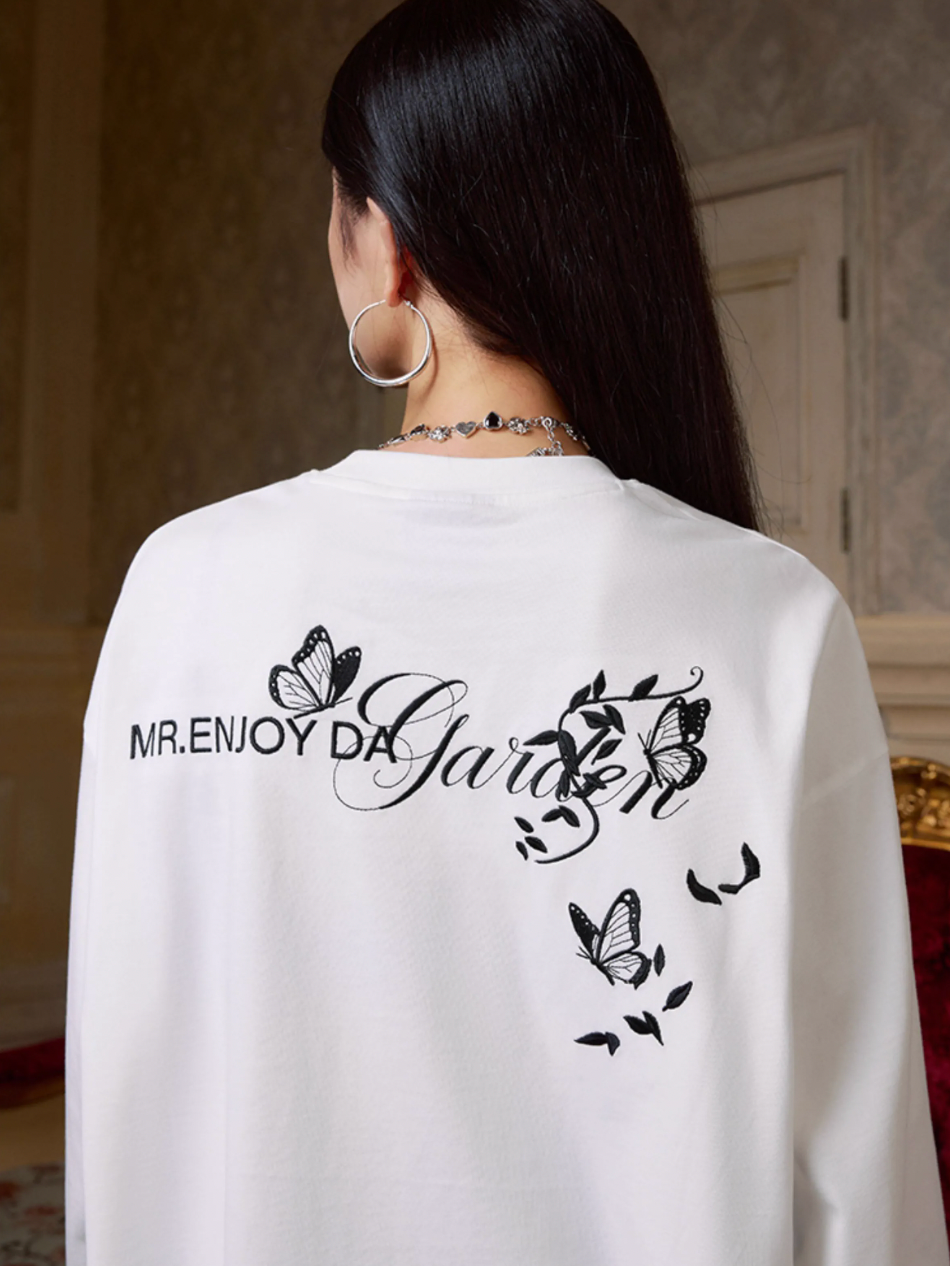 MEDM Big M Butterfly Vine Embroidered Long Sleeve Tee