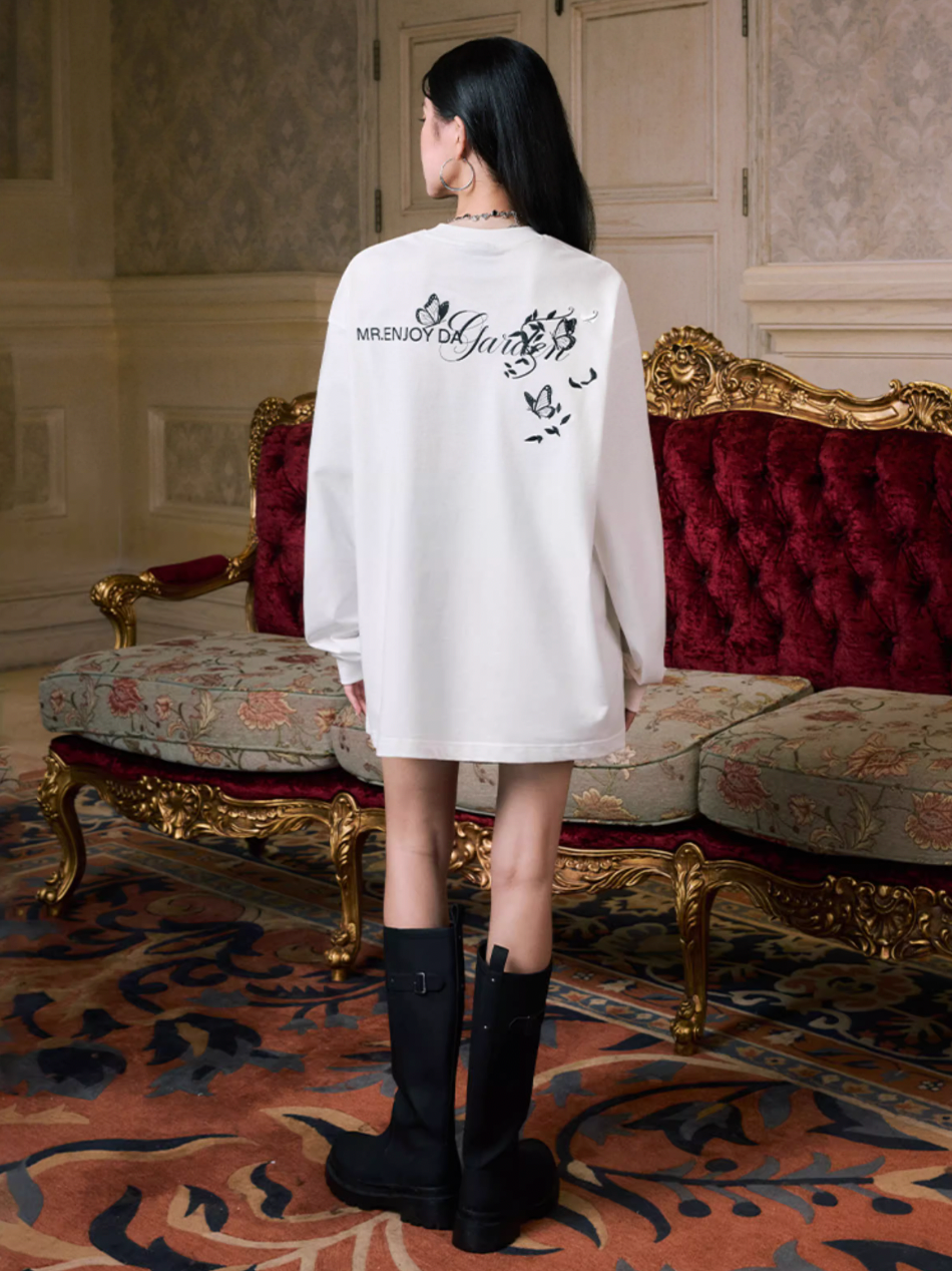 MEDM Big M Butterfly Vine Embroidered Long Sleeve Tee