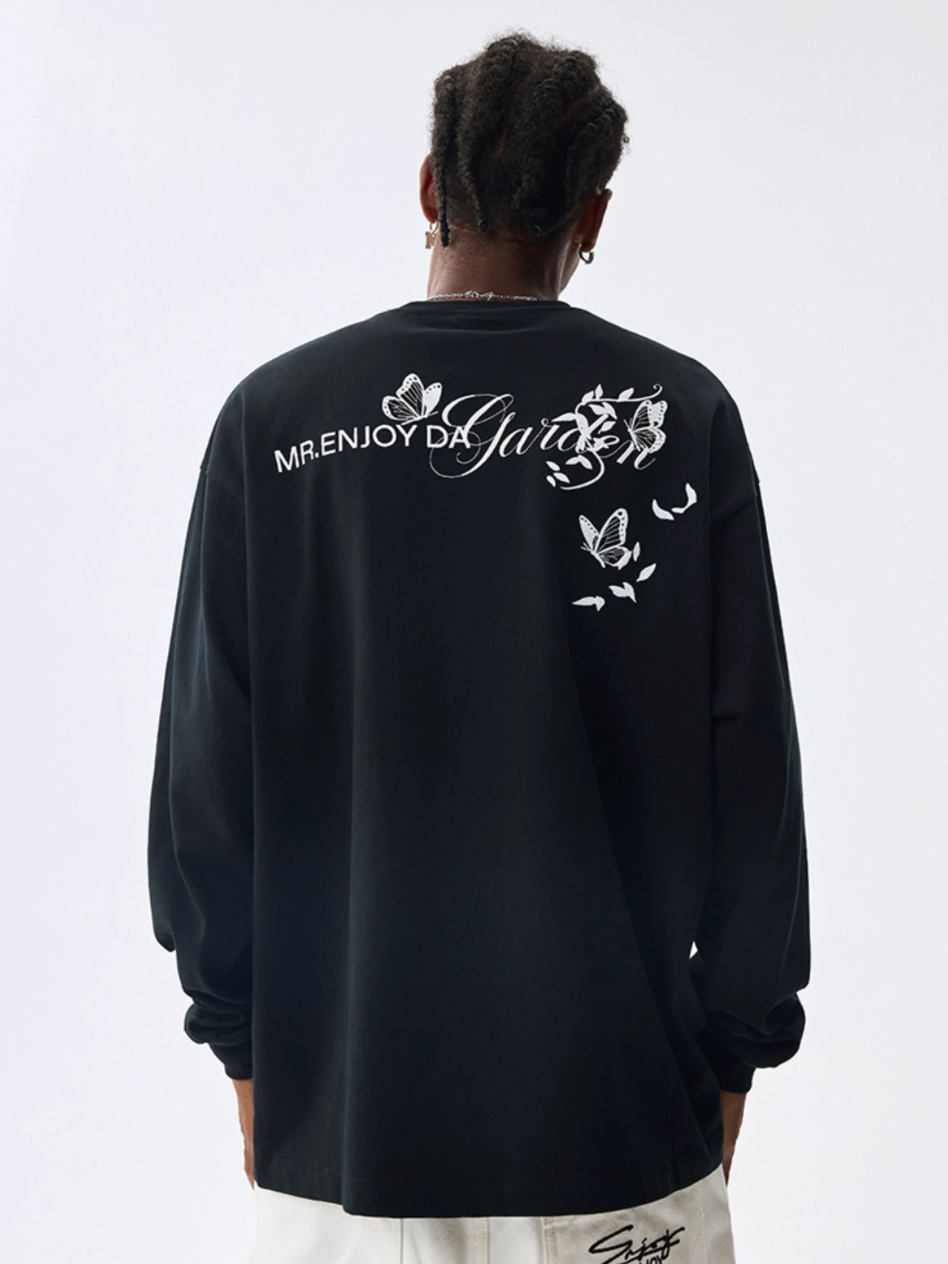 MEDM Big M Butterfly Vine Embroidered Long Sleeve Tee