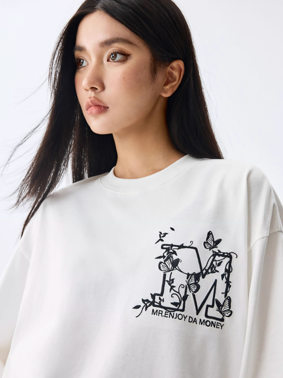 MEDM Big M Butterfly Vine Embroidered Long Sleeve Tee