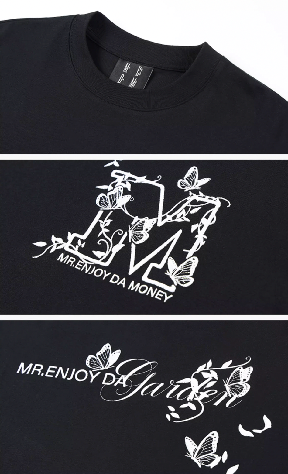 MEDM Big M Butterfly Vine Embroidered Long Sleeve Tee