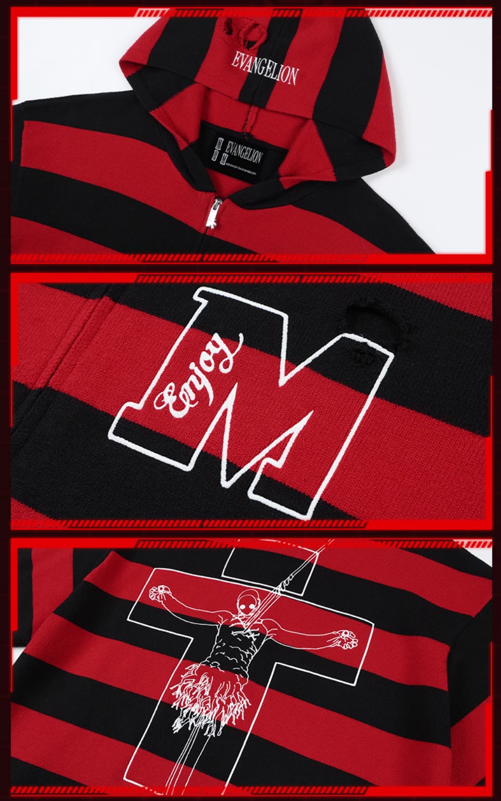 MEDM x EVA Lilith Stripe Zip-Up Knit Hoodie
