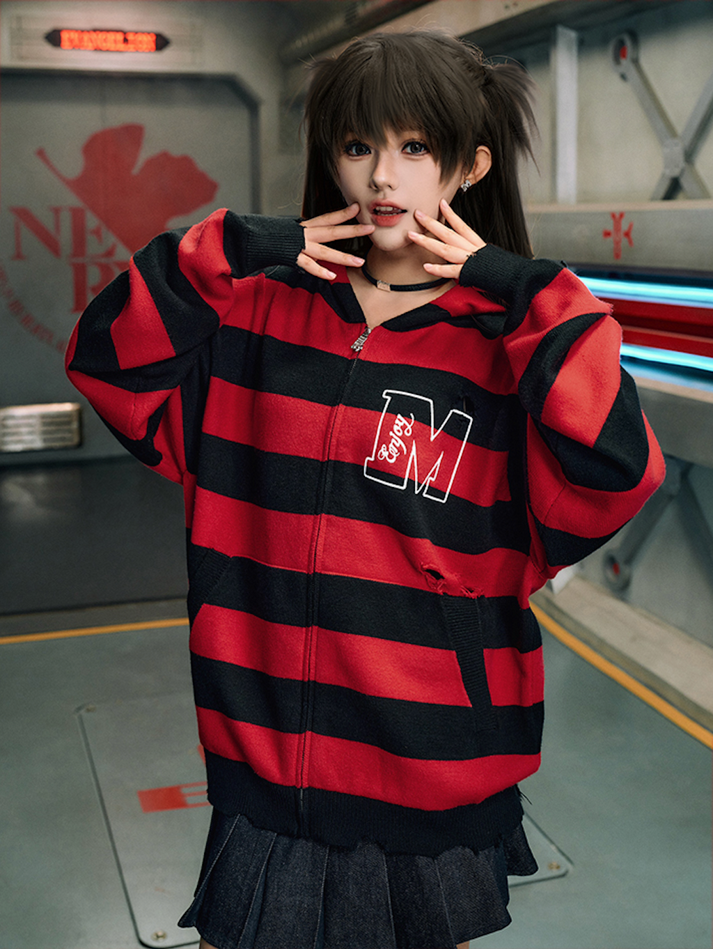 MEDM x EVA Lilith Stripe Zip-Up Knit Hoodie