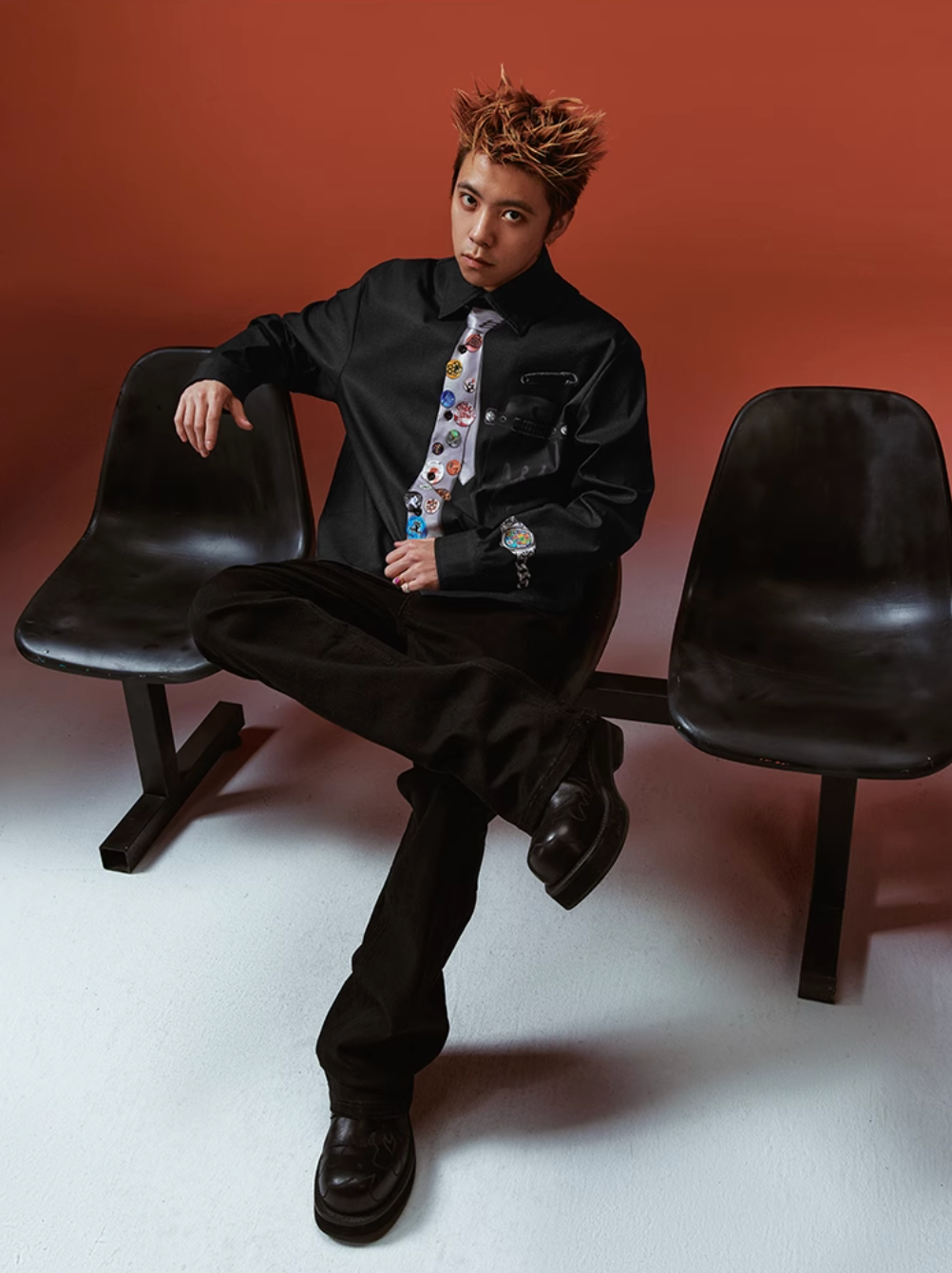 YADcrew 3D-Printed Tie & Badge Long-Sleeve Shirt